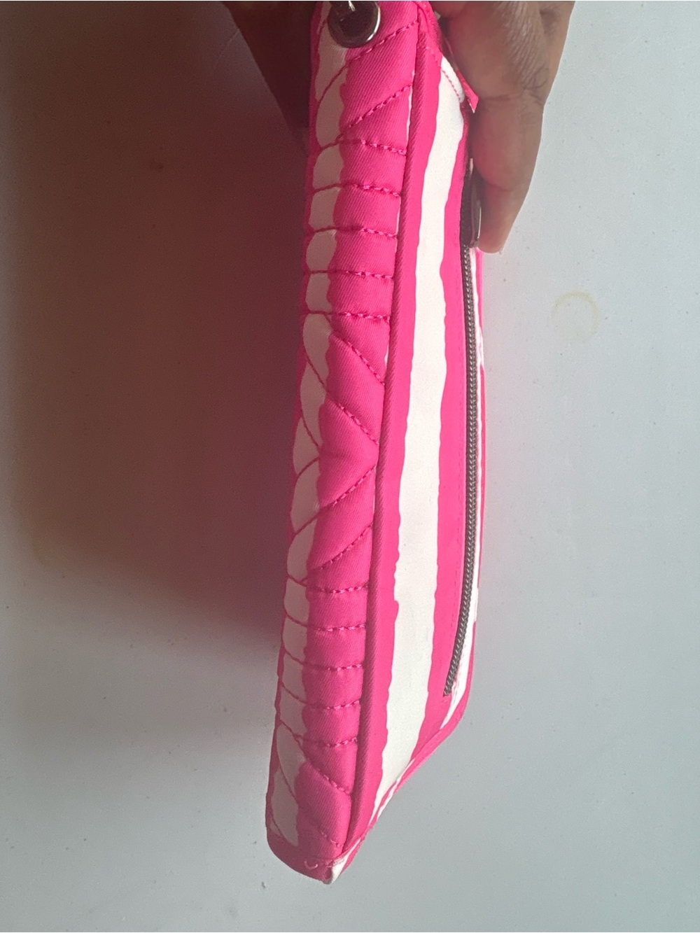 Lug Pink and White Quilted Zip Wallet with Wristlet Strap - Picture 4 of 7